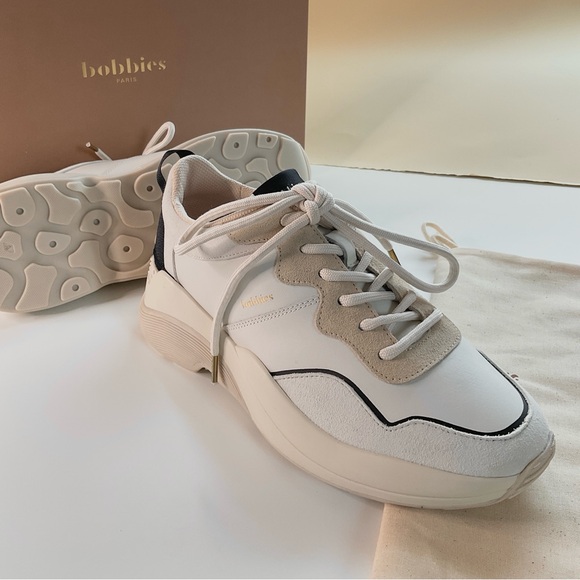NEW • BOBBIES PARIS Beige and Black Leather Sneakers - Picture 8 of 16